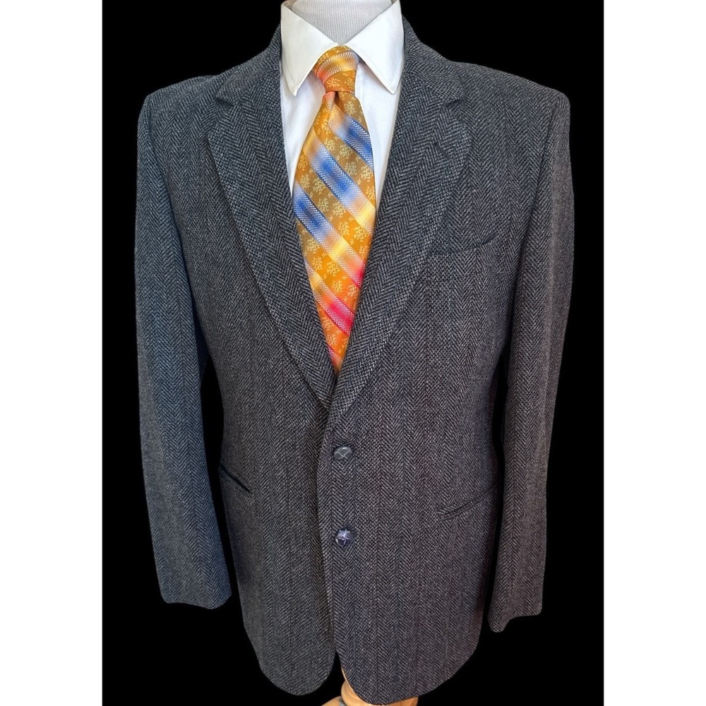 Vintage Brookcraft Men's Blue Tweed Wool Sport Coat Blazer Jacket Sz 40R Flannel